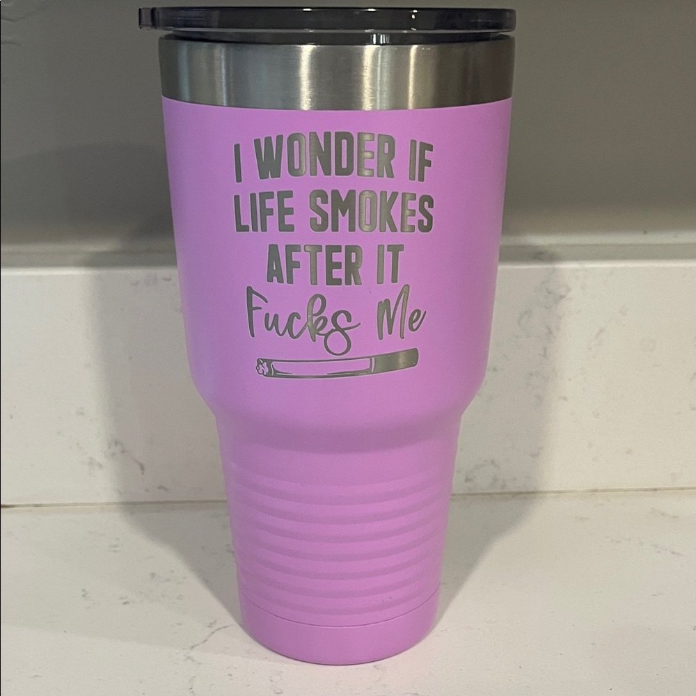 Purple Insulated Tumbler with Humorous Text